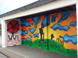 bus shelter painted to commemorate the end of world war one